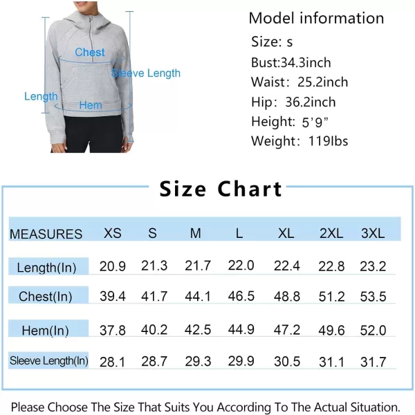 THE GYM PEOPLE Womens Hoodies Half Zip Long Sleeve Fleece Crop Pullover Sweatshirts with Pockets Thumb HoleGrey