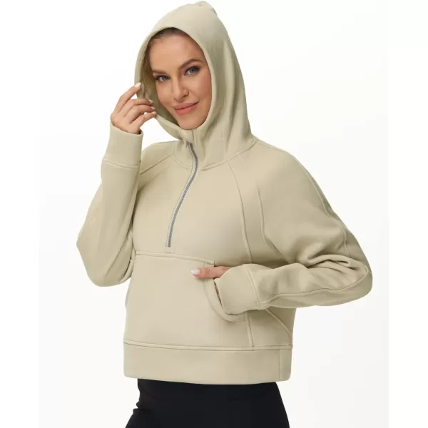 THE GYM PEOPLE Womens Hoodies Half Zip Long Sleeve Fleece Crop Pullover Sweatshirts with Pockets Thumb HoleKhaki