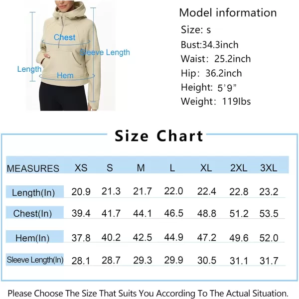THE GYM PEOPLE Womens Hoodies Half Zip Long Sleeve Fleece Crop Pullover Sweatshirts with Pockets Thumb HoleKhaki