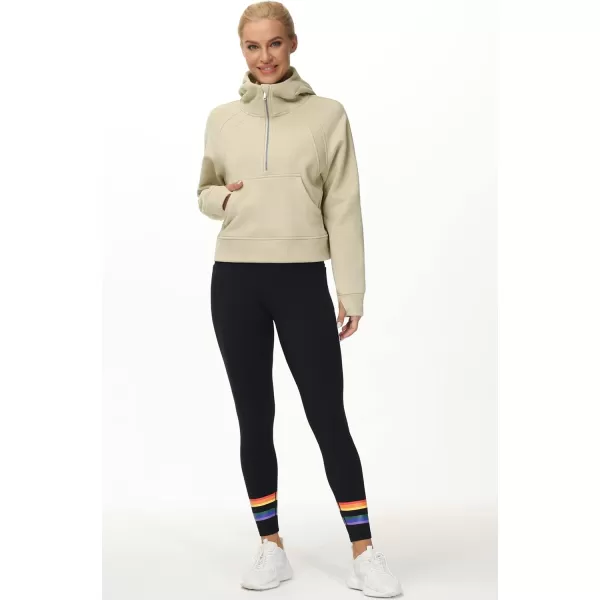 THE GYM PEOPLE Womens Hoodies Half Zip Long Sleeve Fleece Crop Pullover Sweatshirts with Pockets Thumb HoleKhaki