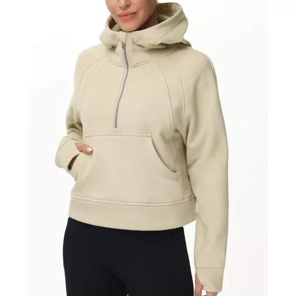 THE GYM PEOPLE Womens Hoodies Half Zip Long Sleeve Fleece Crop Pullover Sweatshirts with Pockets Thumb HoleKhaki