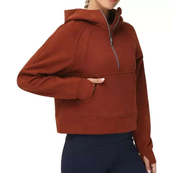 THE GYM PEOPLE Womens Hoodies Half Zip Long Sleeve Fleece Crop Pullover Sweatshirts with Pockets Thumb HoleMaroon