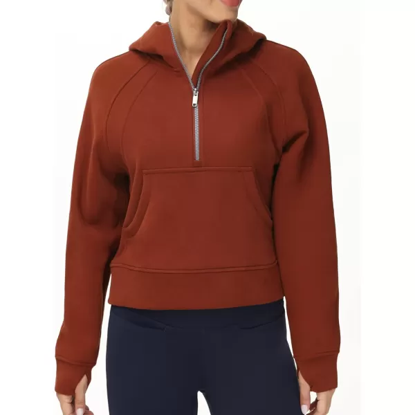 THE GYM PEOPLE Womens Hoodies Half Zip Long Sleeve Fleece Crop Pullover Sweatshirts with Pockets Thumb HoleMaroon
