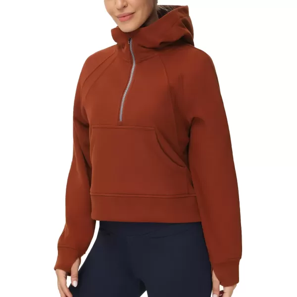 THE GYM PEOPLE Womens Hoodies Half Zip Long Sleeve Fleece Crop Pullover Sweatshirts with Pockets Thumb HoleMaroon