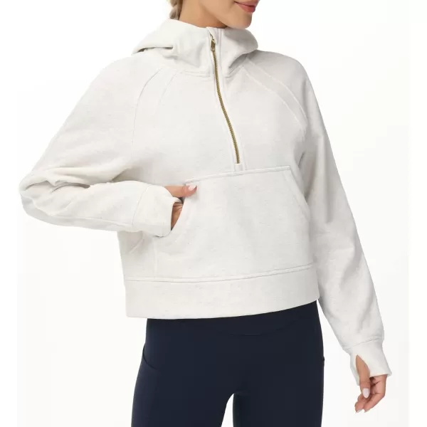 THE GYM PEOPLE Womens Hoodies Half Zip Long Sleeve Fleece Crop Pullover Sweatshirts with Pockets Thumb HoleOffwhite