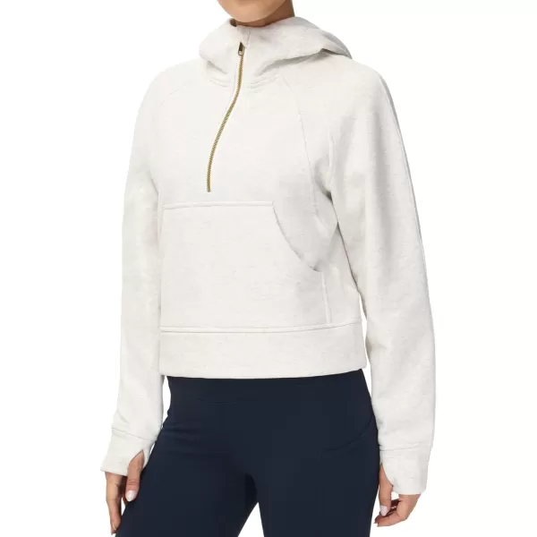 THE GYM PEOPLE Womens Hoodies Half Zip Long Sleeve Fleece Crop Pullover Sweatshirts with Pockets Thumb HoleOffwhite
