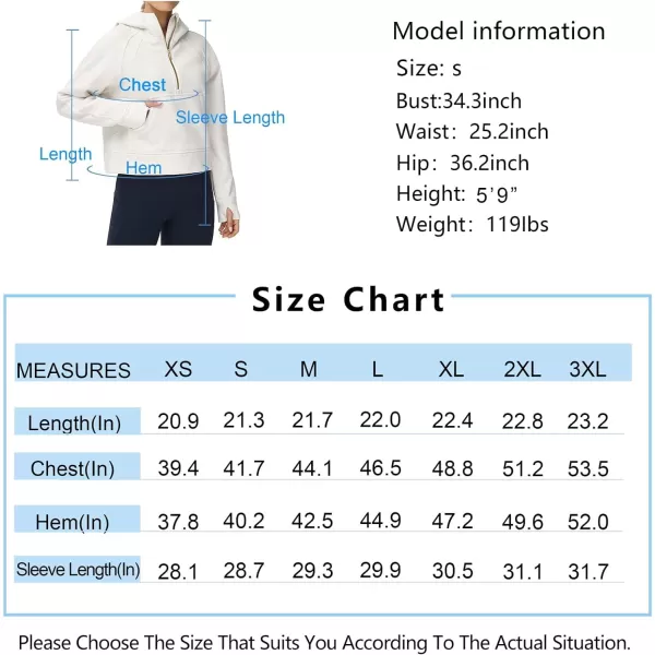 THE GYM PEOPLE Womens Hoodies Half Zip Long Sleeve Fleece Crop Pullover Sweatshirts with Pockets Thumb HoleOffwhite