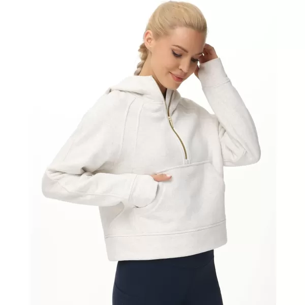 THE GYM PEOPLE Womens Hoodies Half Zip Long Sleeve Fleece Crop Pullover Sweatshirts with Pockets Thumb HoleOffwhite