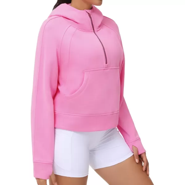THE GYM PEOPLE Womens Hoodies Half Zip Long Sleeve Fleece Crop Pullover Sweatshirts with Pockets Thumb HolePink