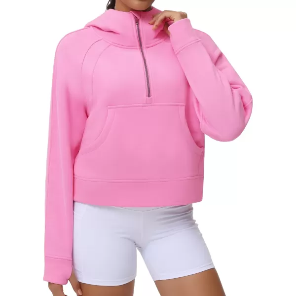 THE GYM PEOPLE Womens Hoodies Half Zip Long Sleeve Fleece Crop Pullover Sweatshirts with Pockets Thumb HolePink