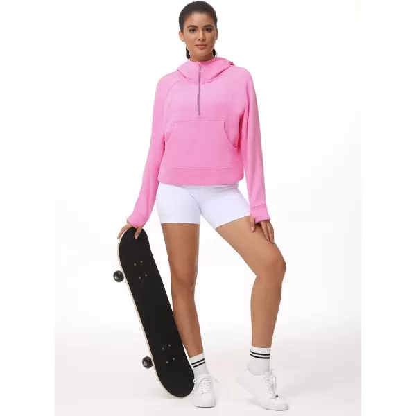 THE GYM PEOPLE Womens Hoodies Half Zip Long Sleeve Fleece Crop Pullover Sweatshirts with Pockets Thumb HolePink