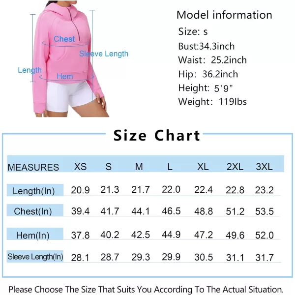 THE GYM PEOPLE Womens Hoodies Half Zip Long Sleeve Fleece Crop Pullover Sweatshirts with Pockets Thumb HolePink