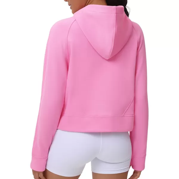 THE GYM PEOPLE Womens Hoodies Half Zip Long Sleeve Fleece Crop Pullover Sweatshirts with Pockets Thumb HolePink
