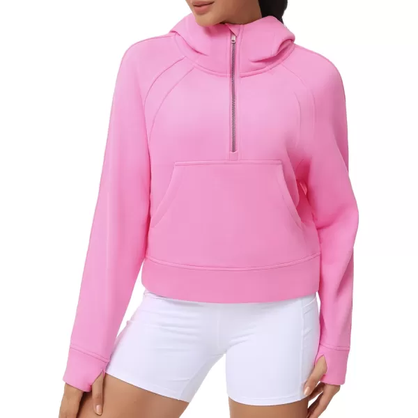 THE GYM PEOPLE Womens Hoodies Half Zip Long Sleeve Fleece Crop Pullover Sweatshirts with Pockets Thumb HolePink