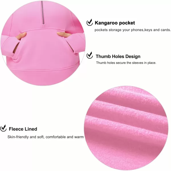 THE GYM PEOPLE Womens Hoodies Half Zip Long Sleeve Fleece Crop Pullover Sweatshirts with Pockets Thumb HolePink