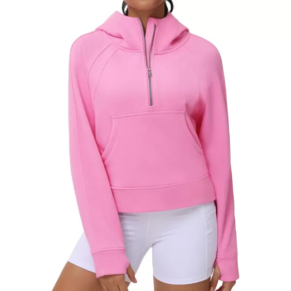 THE GYM PEOPLE Womens Hoodies Half Zip Long Sleeve Fleece Crop Pullover Sweatshirts with Pockets Thumb HolePink