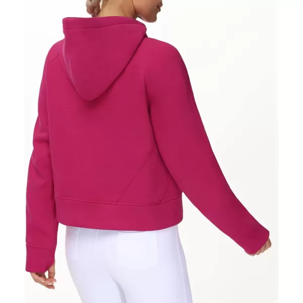 THE GYM PEOPLE Womens Hoodies Half Zip Long Sleeve Fleece Crop Pullover Sweatshirts with Pockets Thumb HolePitaya Red
