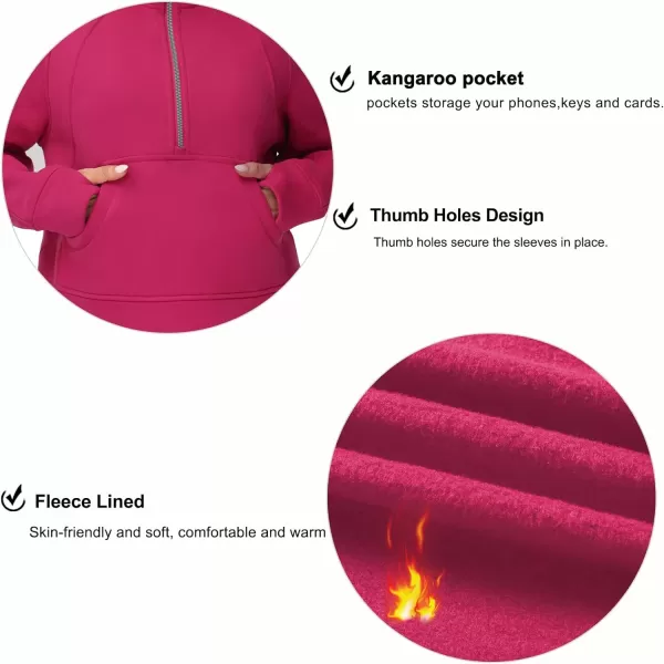 THE GYM PEOPLE Womens Hoodies Half Zip Long Sleeve Fleece Crop Pullover Sweatshirts with Pockets Thumb HolePitaya Red
