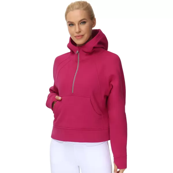 THE GYM PEOPLE Womens Hoodies Half Zip Long Sleeve Fleece Crop Pullover Sweatshirts with Pockets Thumb HolePitaya Red