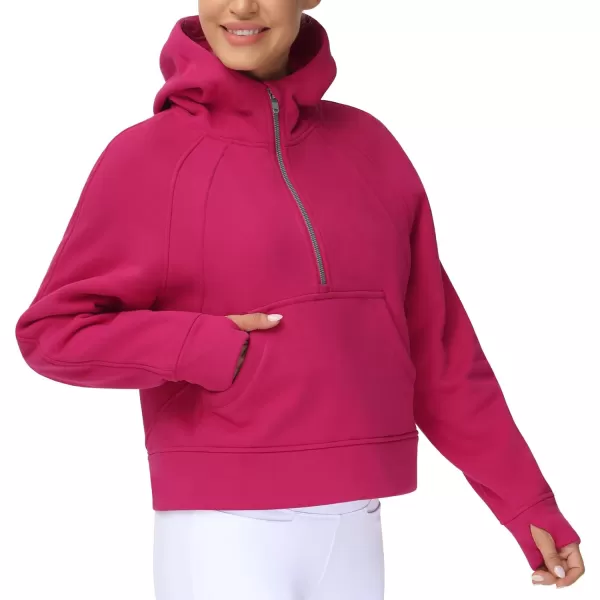 THE GYM PEOPLE Womens Hoodies Half Zip Long Sleeve Fleece Crop Pullover Sweatshirts with Pockets Thumb HolePitaya Red