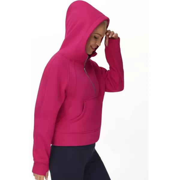 THE GYM PEOPLE Womens Hoodies Half Zip Long Sleeve Fleece Crop Pullover Sweatshirts with Pockets Thumb HolePitaya Red
