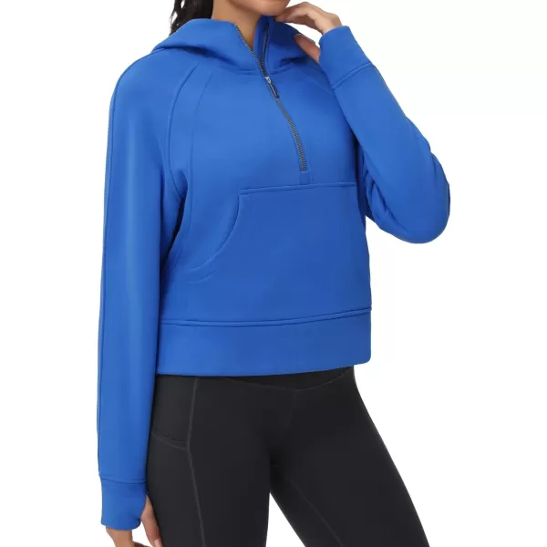 THE GYM PEOPLE Womens Hoodies Half Zip Long Sleeve Fleece Crop Pullover Sweatshirts with Pockets Thumb HoleSea Blue