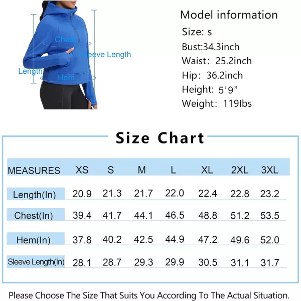 THE GYM PEOPLE Womens Hoodies Half Zip Long Sleeve Fleece Crop Pullover Sweatshirts with Pockets Thumb HoleSea Blue