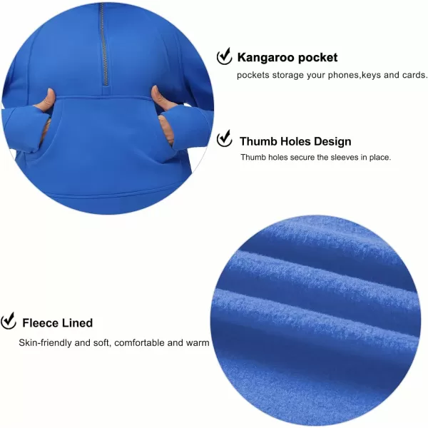 THE GYM PEOPLE Womens Hoodies Half Zip Long Sleeve Fleece Crop Pullover Sweatshirts with Pockets Thumb HoleSea Blue