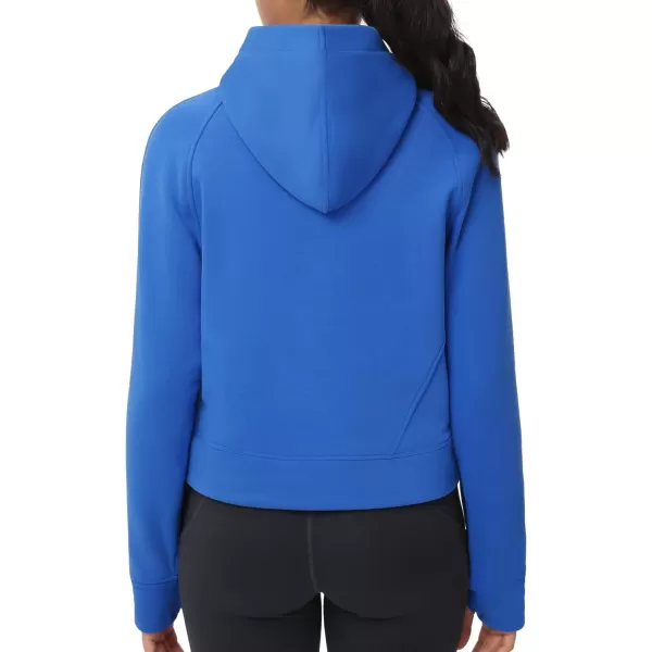 THE GYM PEOPLE Womens Hoodies Half Zip Long Sleeve Fleece Crop Pullover Sweatshirts with Pockets Thumb HoleSea Blue