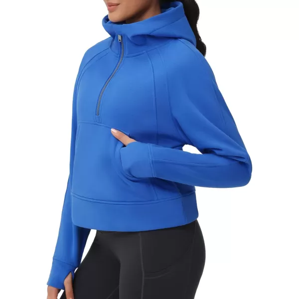 THE GYM PEOPLE Womens Hoodies Half Zip Long Sleeve Fleece Crop Pullover Sweatshirts with Pockets Thumb HoleSea Blue