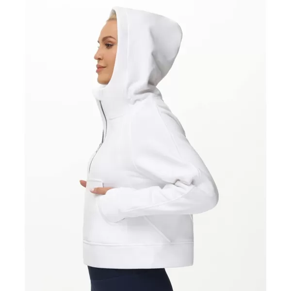 THE GYM PEOPLE Womens Hoodies Half Zip Long Sleeve Fleece Crop Pullover Sweatshirts with Pockets Thumb HoleWhite