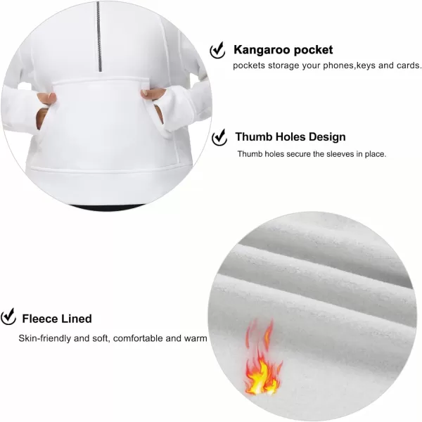 THE GYM PEOPLE Womens Hoodies Half Zip Long Sleeve Fleece Crop Pullover Sweatshirts with Pockets Thumb HoleWhite