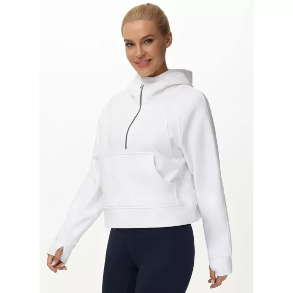 THE GYM PEOPLE Womens Hoodies Half Zip Long Sleeve Fleece Crop Pullover Sweatshirts with Pockets Thumb HoleWhite