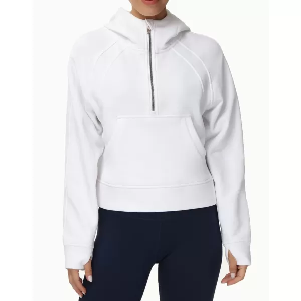 THE GYM PEOPLE Womens Hoodies Half Zip Long Sleeve Fleece Crop Pullover Sweatshirts with Pockets Thumb HoleWhite