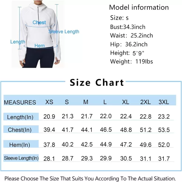 THE GYM PEOPLE Womens Hoodies Half Zip Long Sleeve Fleece Crop Pullover Sweatshirts with Pockets Thumb HoleWhite
