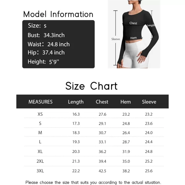 THE GYM PEOPLE Womens Long Sleeve Crop Tops Ribbed Ice Silk Slim Workout Shirts with Thumb HoleBlack