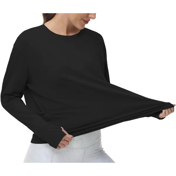 THE GYM PEOPLE Womens Long Sleeve Workout Shirts Back Loose Fit Running Tee Tops with Thumb HoleBlack