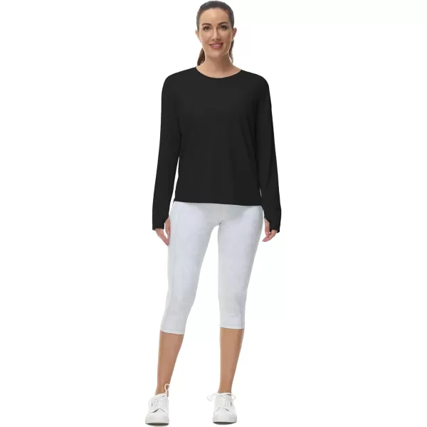 THE GYM PEOPLE Womens Long Sleeve Workout Shirts Back Loose Fit Running Tee Tops with Thumb HoleBlack