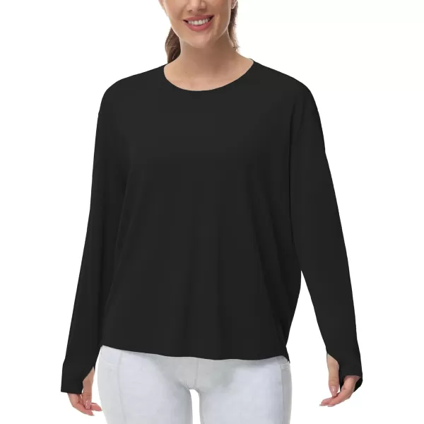 THE GYM PEOPLE Womens Long Sleeve Workout Shirts Back Loose Fit Running Tee Tops with Thumb HoleBlack