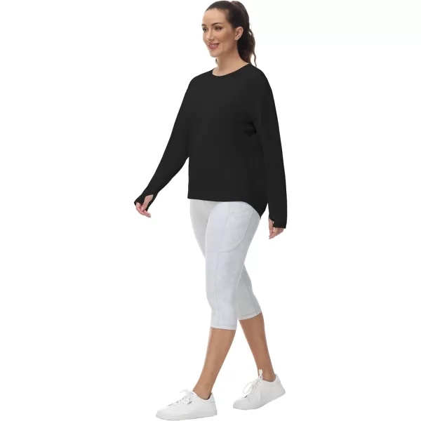 THE GYM PEOPLE Womens Long Sleeve Workout Shirts Back Loose Fit Running Tee Tops with Thumb HoleBlack