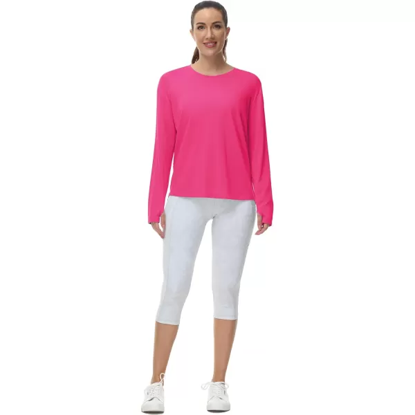 THE GYM PEOPLE Womens Long Sleeve Workout Shirts Back Loose Fit Running Tee Tops with Thumb HoleBright Pink