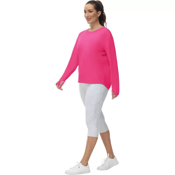 THE GYM PEOPLE Womens Long Sleeve Workout Shirts Back Loose Fit Running Tee Tops with Thumb HoleBright Pink