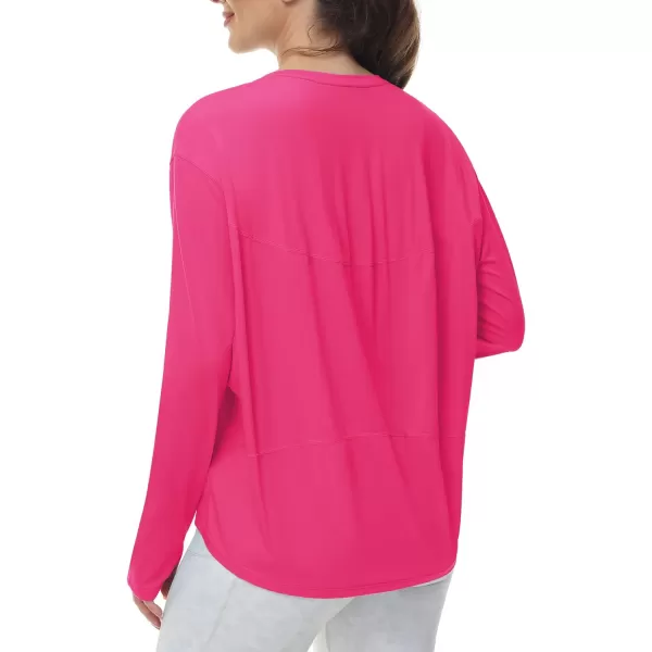 THE GYM PEOPLE Womens Long Sleeve Workout Shirts Back Loose Fit Running Tee Tops with Thumb HoleBright Pink