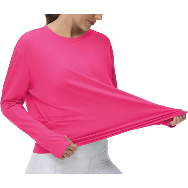 THE GYM PEOPLE Womens Long Sleeve Workout Shirts Back Loose Fit Running Tee Tops with Thumb HoleBright Pink