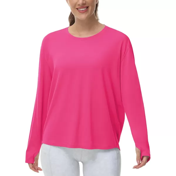 THE GYM PEOPLE Womens Long Sleeve Workout Shirts Back Loose Fit Running Tee Tops with Thumb HoleBright Pink
