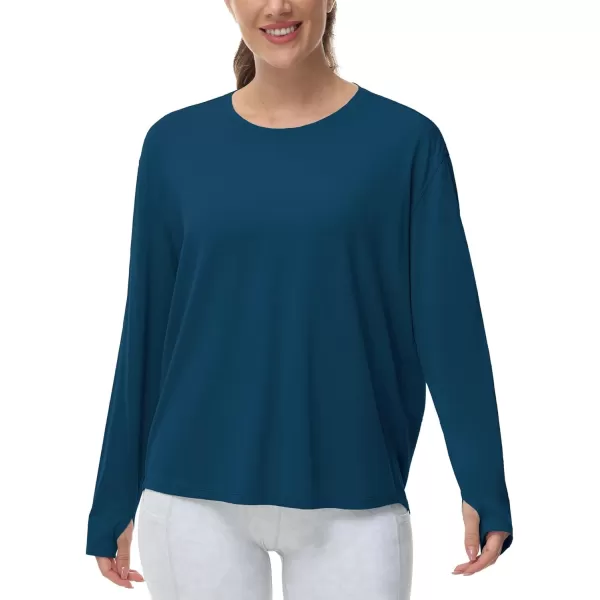 THE GYM PEOPLE Womens Long Sleeve Workout Shirts Back Loose Fit Running Tee Tops with Thumb HoleDark Blue Green