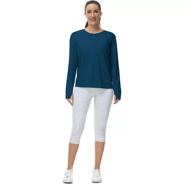 THE GYM PEOPLE Womens Long Sleeve Workout Shirts Back Loose Fit Running Tee Tops with Thumb HoleDark Blue Green
