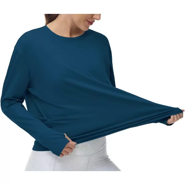 THE GYM PEOPLE Womens Long Sleeve Workout Shirts Back Loose Fit Running Tee Tops with Thumb HoleDark Blue Green