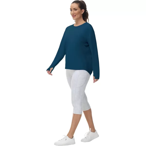 THE GYM PEOPLE Womens Long Sleeve Workout Shirts Back Loose Fit Running Tee Tops with Thumb HoleDark Blue Green