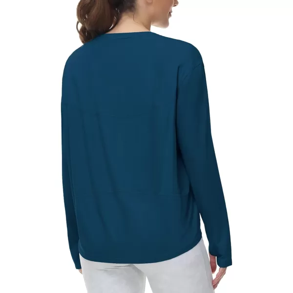 THE GYM PEOPLE Womens Long Sleeve Workout Shirts Back Loose Fit Running Tee Tops with Thumb HoleDark Blue Green